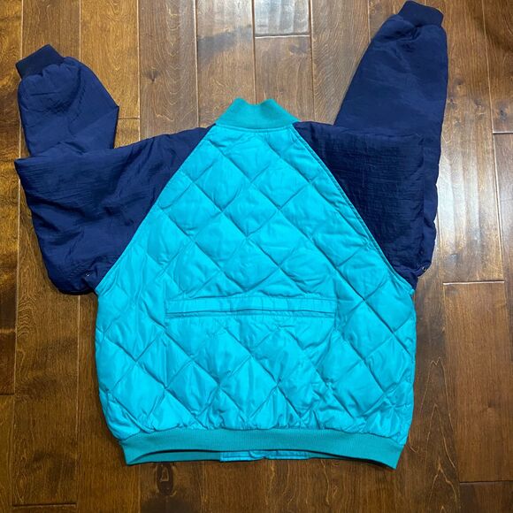 Eddie Bauer Vintage 80s Quilted Teal Navy Full Zip Puffer Jacket Men's Size XL - Picture 5 of 8